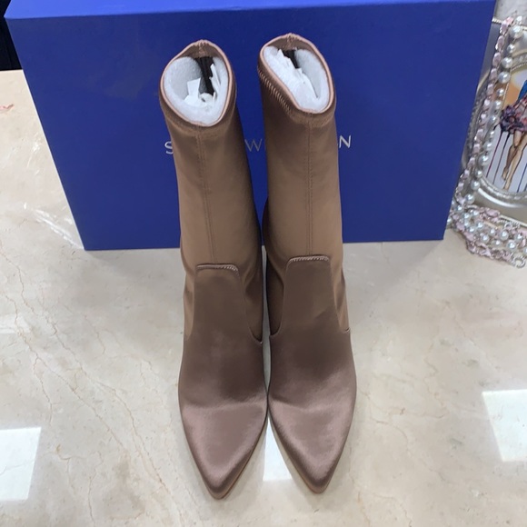 STUART WEITZMAN SATIN STRETCHY BOOTS IN OLD ROSE MADE IN SPAIN - Picture 4 of 11